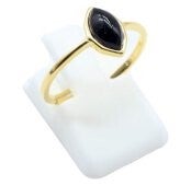 💍 Bague Argent 925 Plaqué Or Onyx Marquise