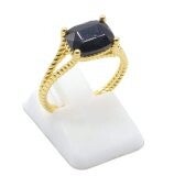 💍 Bague Argent 925 Plaqué Or Onyx Rectangle