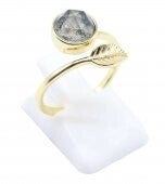 💍 Bague Argent 925 Plaqué Or “Feuille d’Or” Agate Mousse