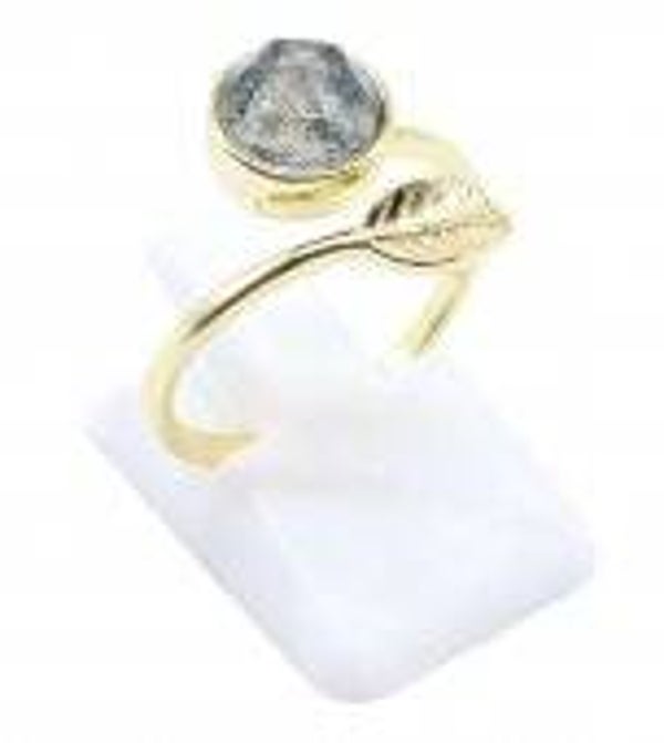 💍 Bague Argent 925 Plaqué Or “Feuille d’Or” Agate Mousse