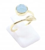💍 Bague Argent 925 Plaqué Or “Feuille d’Or” Aigue-Marine