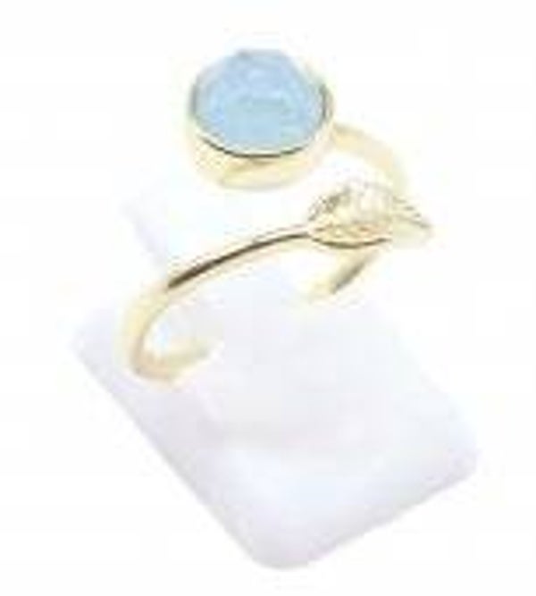 💍 Bague Argent 925 Plaqué Or “Feuille d’Or” Aigue-Marine
