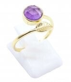 💍 Bague Argent 925 Plaqué Or “Feuille d’Or” Améthyste