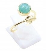 💍 Bague Argent 925 Plaqué Or “Feuille d’Or” Amazonite