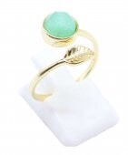 💍 Bague Argent 925 Plaqué Or “Feuille d’Or” Jade Vert