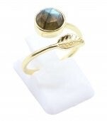 💍 Bague Argent 925 Plaqué Or “Feuille d’Or” Labradorite