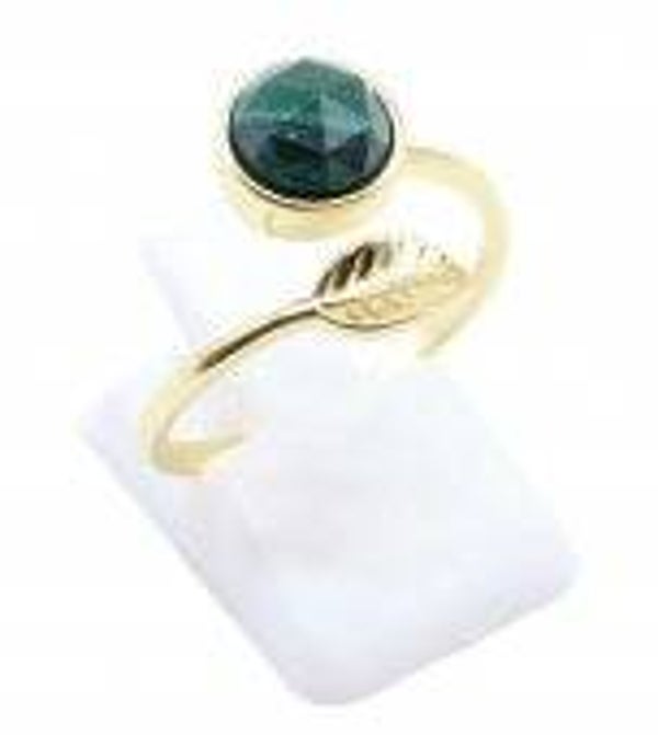 💍 Bague Argent 925 Plaqué Or “Feuille d’Or” Malachite