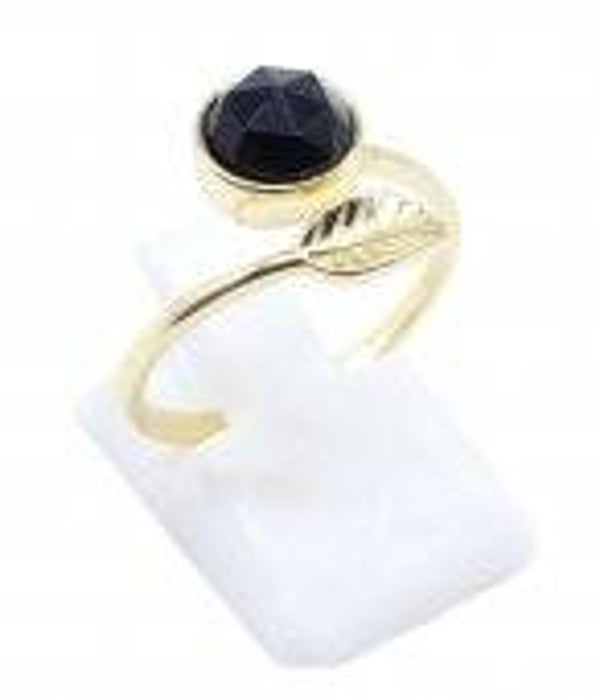 💍 Bague Argent 925 Plaqué Or “Feuille d’Or” Onyx