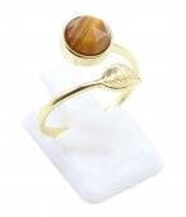 💍 Bague Argent 925 Plaqué Or “Feuille d’Or” Œil de Tigre