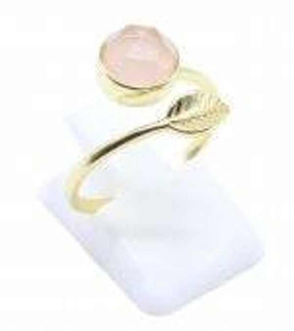 💍 Bague Argent 925 Plaqué Or “Feuille d’Or” Quartz Rose
