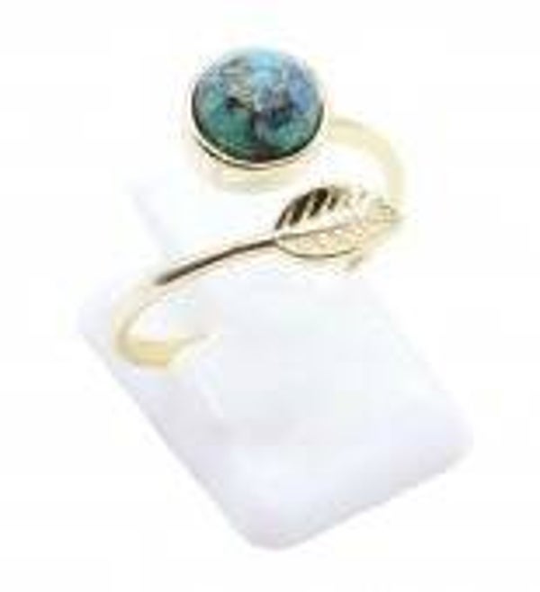 💍 Bague Argent 925 Plaqué Or “Feuille d’Or” Turquoise