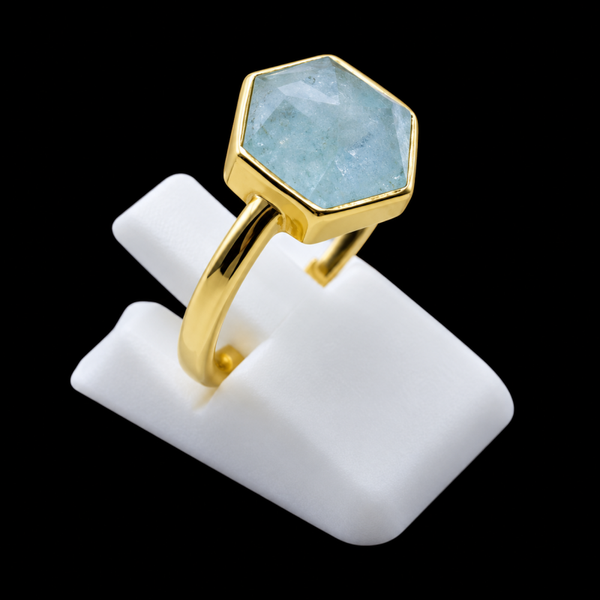 Bague Argent 925 Aigue Marine Hexagonale