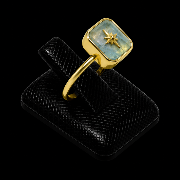 Bague Argent 925 Aigue-Marine Rectangle + Charme