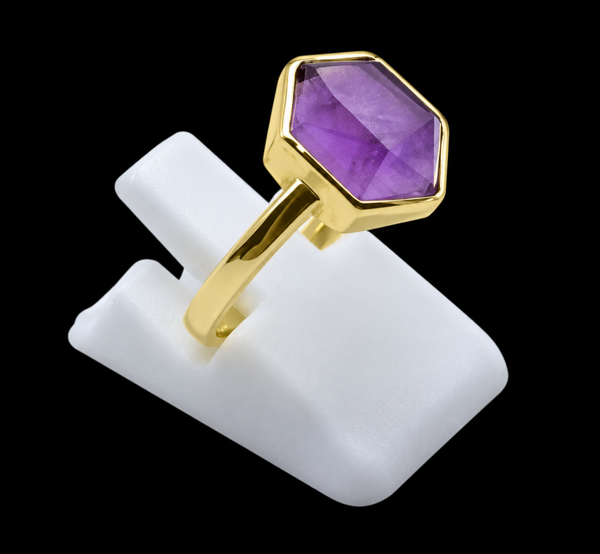 Bague Argent 925 Améthyste Hexagonale