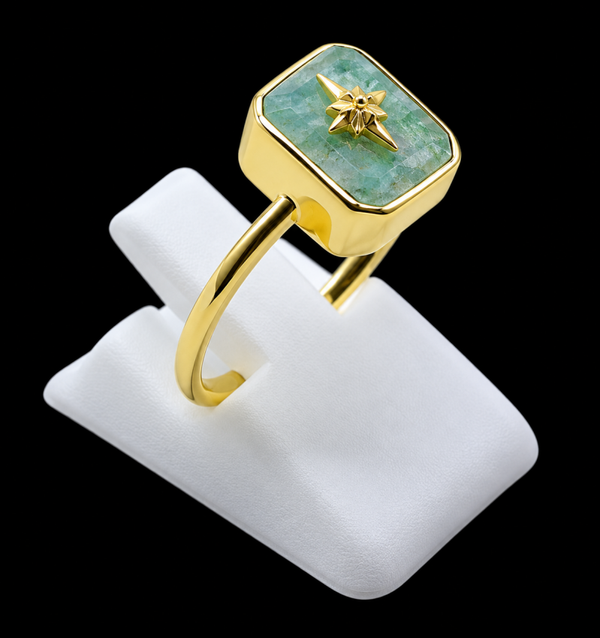 Bague Argent 925 Amazonite Rectangle + Charme