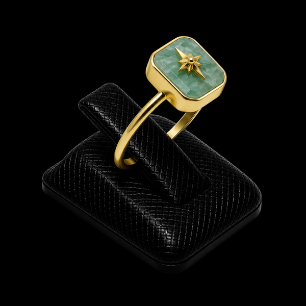 Bague Argent 925 Amazonite Rectangle + Charme