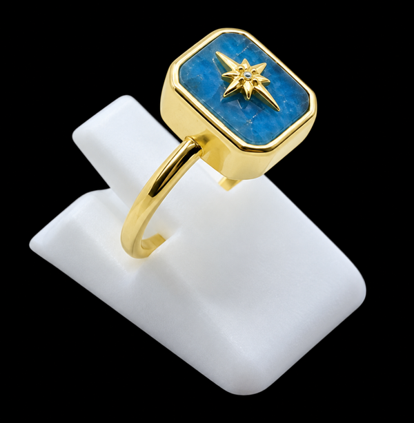 Bague Argent 925 Apatite Rectangle + Charme