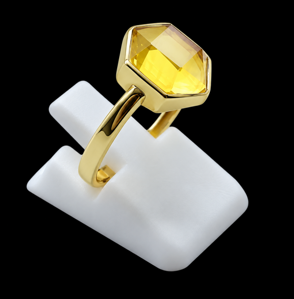 Bague Argent 925 Citrine Hexagonale