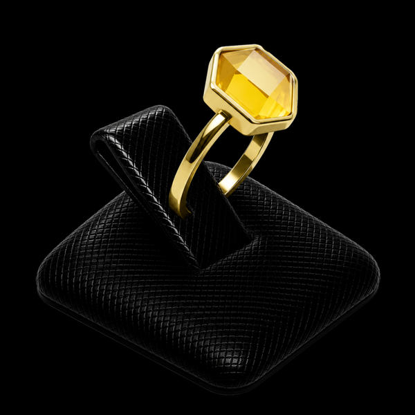 Bague Argent 925 Citrine Hexagonale