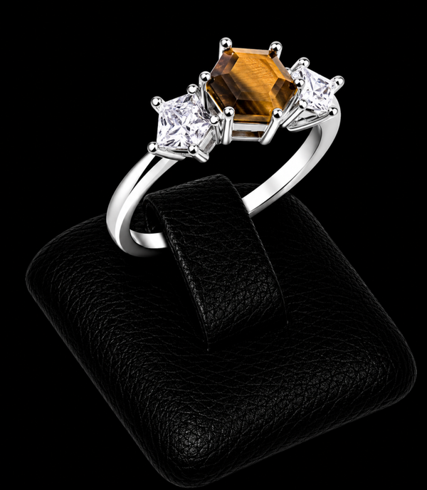 Bague Argent 925 'Flocon d'Argent' - Oeil de Tigre