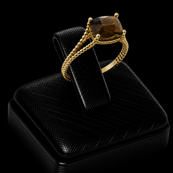 Bague Argent 925 Plaqué Or Œil de Tigre Rectangle
