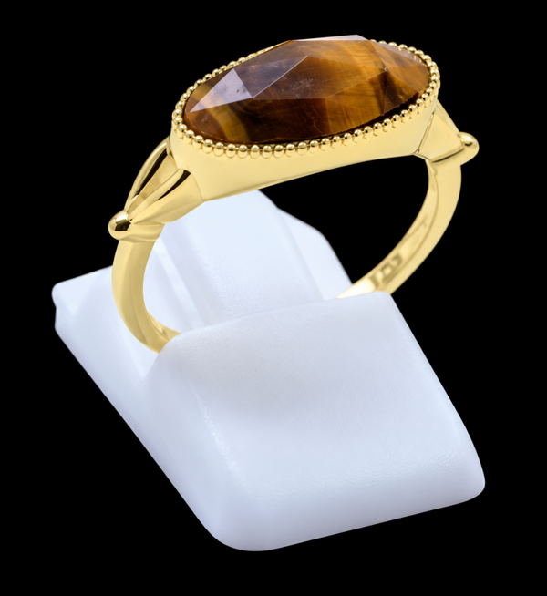 Bague Argent 925 Œil de Tigre Ovale
