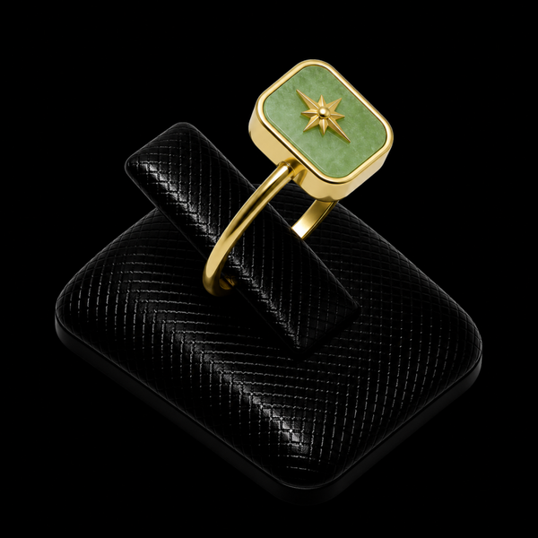 Bague Argent 925 Jade Vert Rectangle + Charme