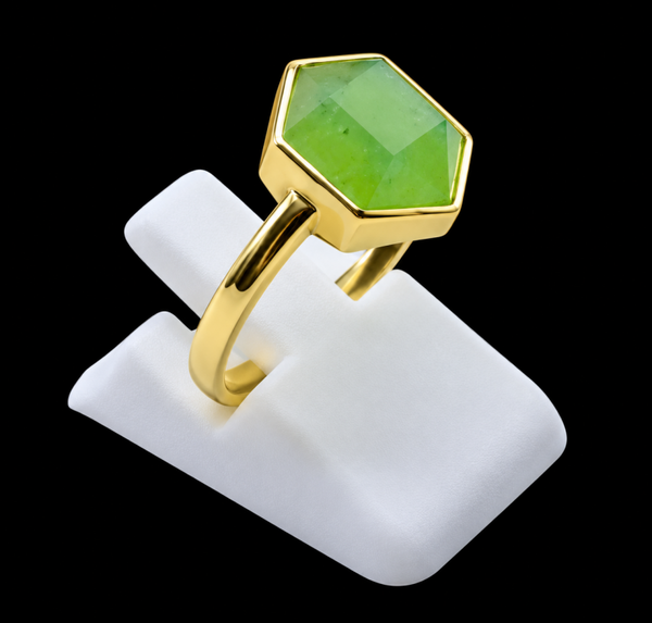 Bague Argent 925 Jade Verte Hexagonale