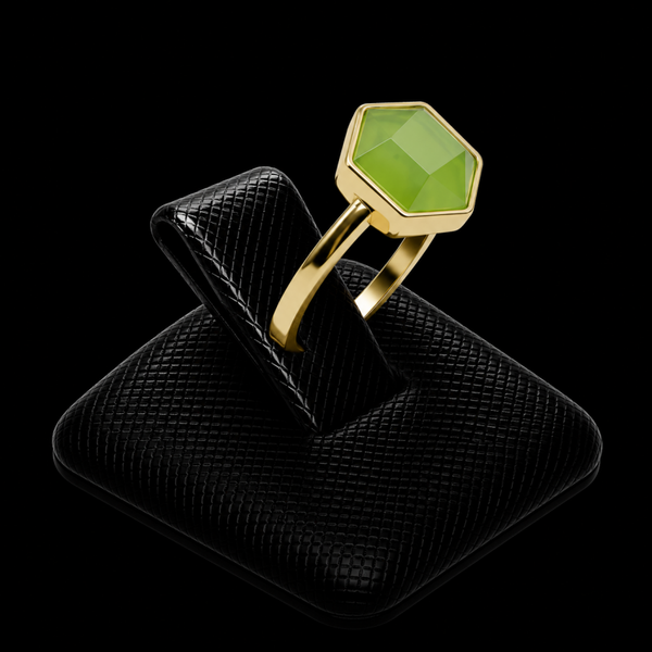 Bague Argent 925 Jade Verte Hexagonale