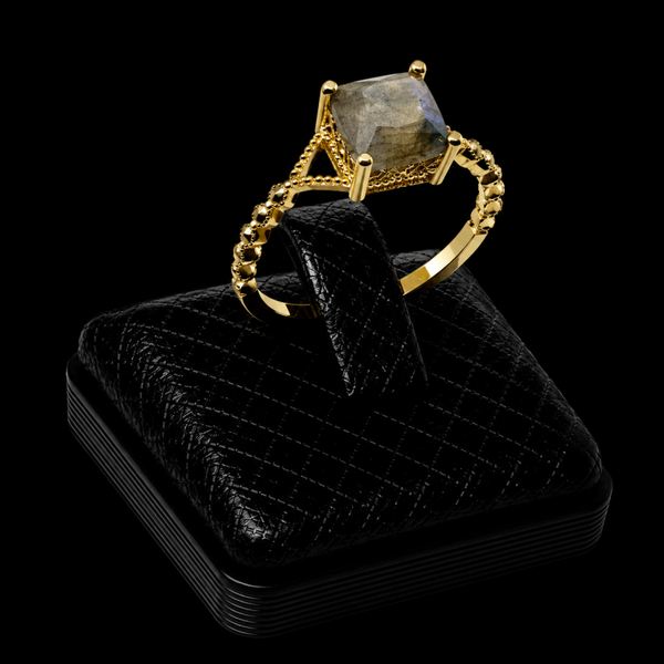 Bague Argent 925 Labradorite Carrée