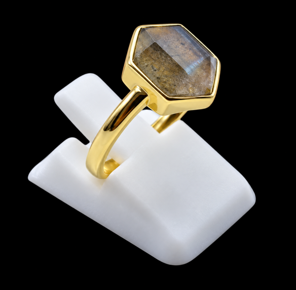 Bague Argent 925 Labradorite Hexagonale