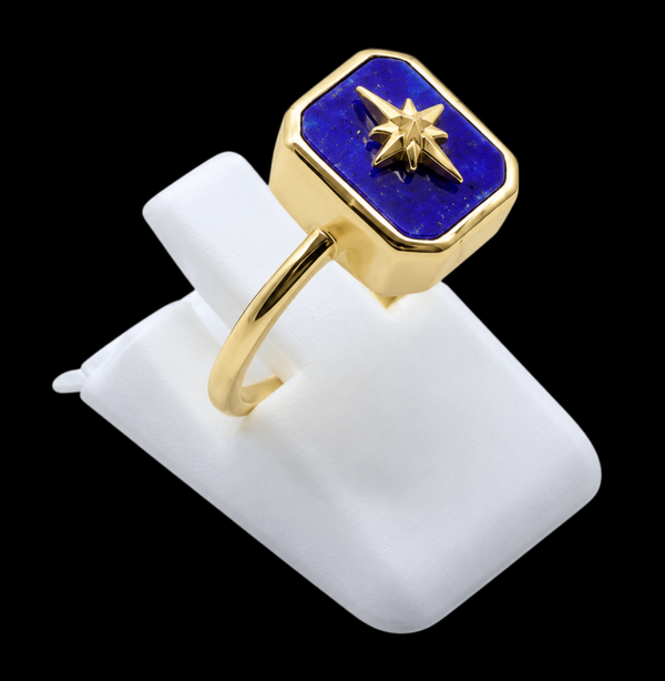 Bague Argent 925 Lapis Lazuli Rectangle + Charme