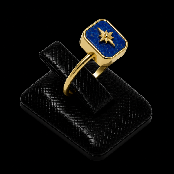 Bague Argent 925 Lapis Lazuli Rectangle + Charme