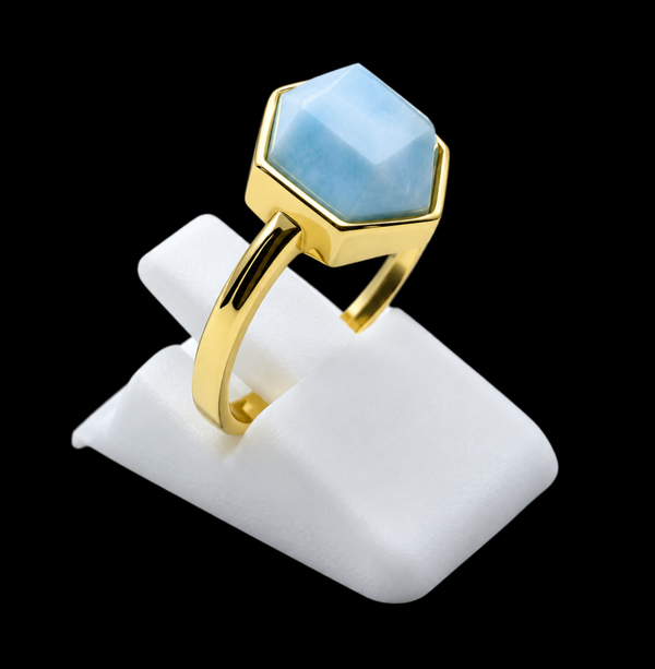 Bague Argent 925 Larimar Hexagonale