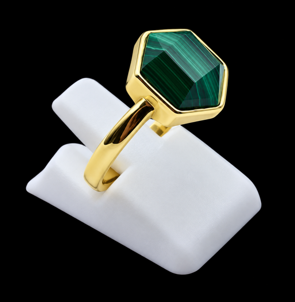 Bague Argent 925 Malachite Hexagonale