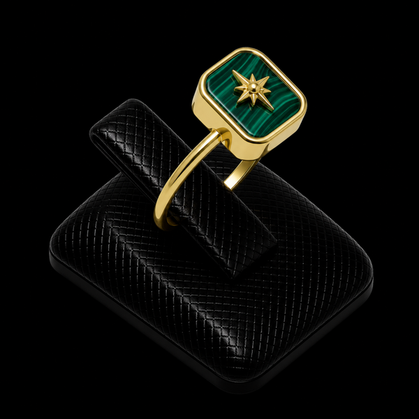 Bague Argent 925 Malachite Rectangle + Charme