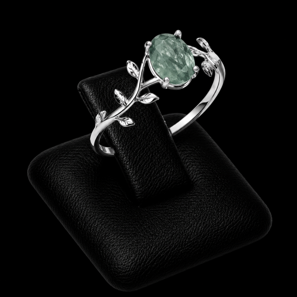 Bague Argent 925 'Murmure de Laurier' - Agate Mousse
