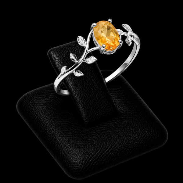 Bague Argent 925 'Murmure de Laurier' - Citrine