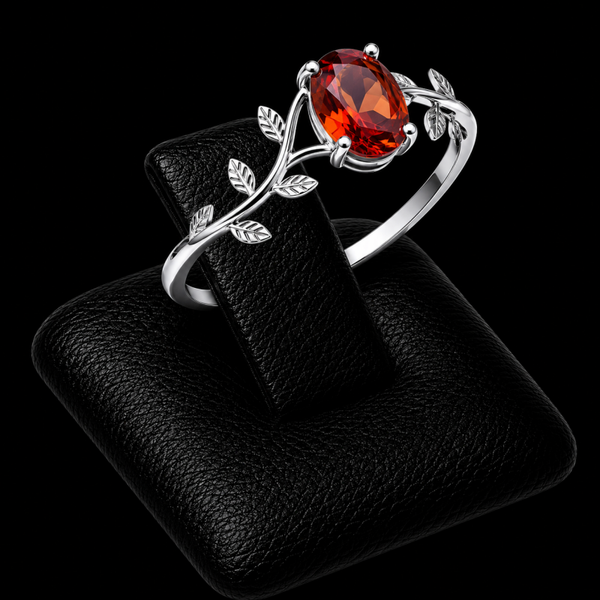 Bague Argent 925 'Murmure de Laurier' - Grenat