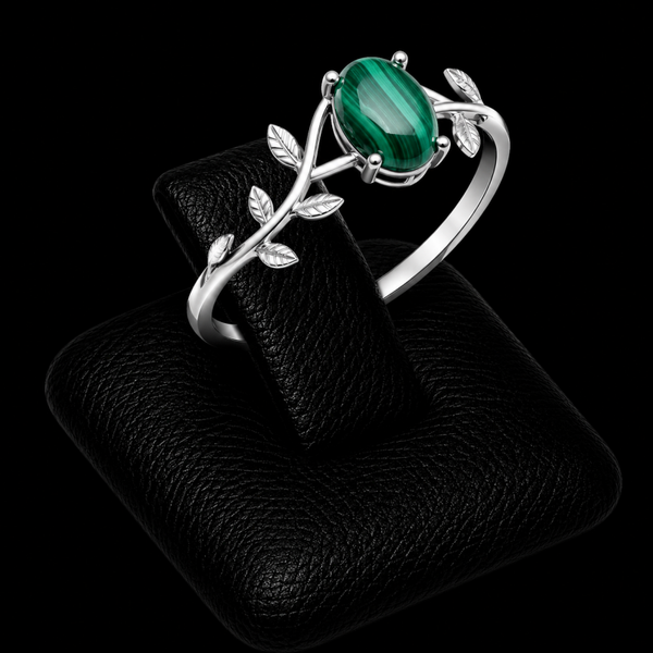 Bague Argent 925 'Murmure de Laurier' - Malachite