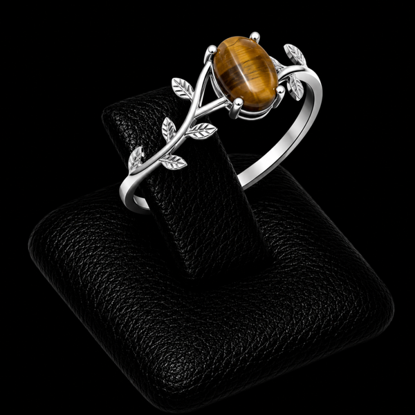 Bague Argent 925 'Murmure de Laurier' - Oeil de Tigre