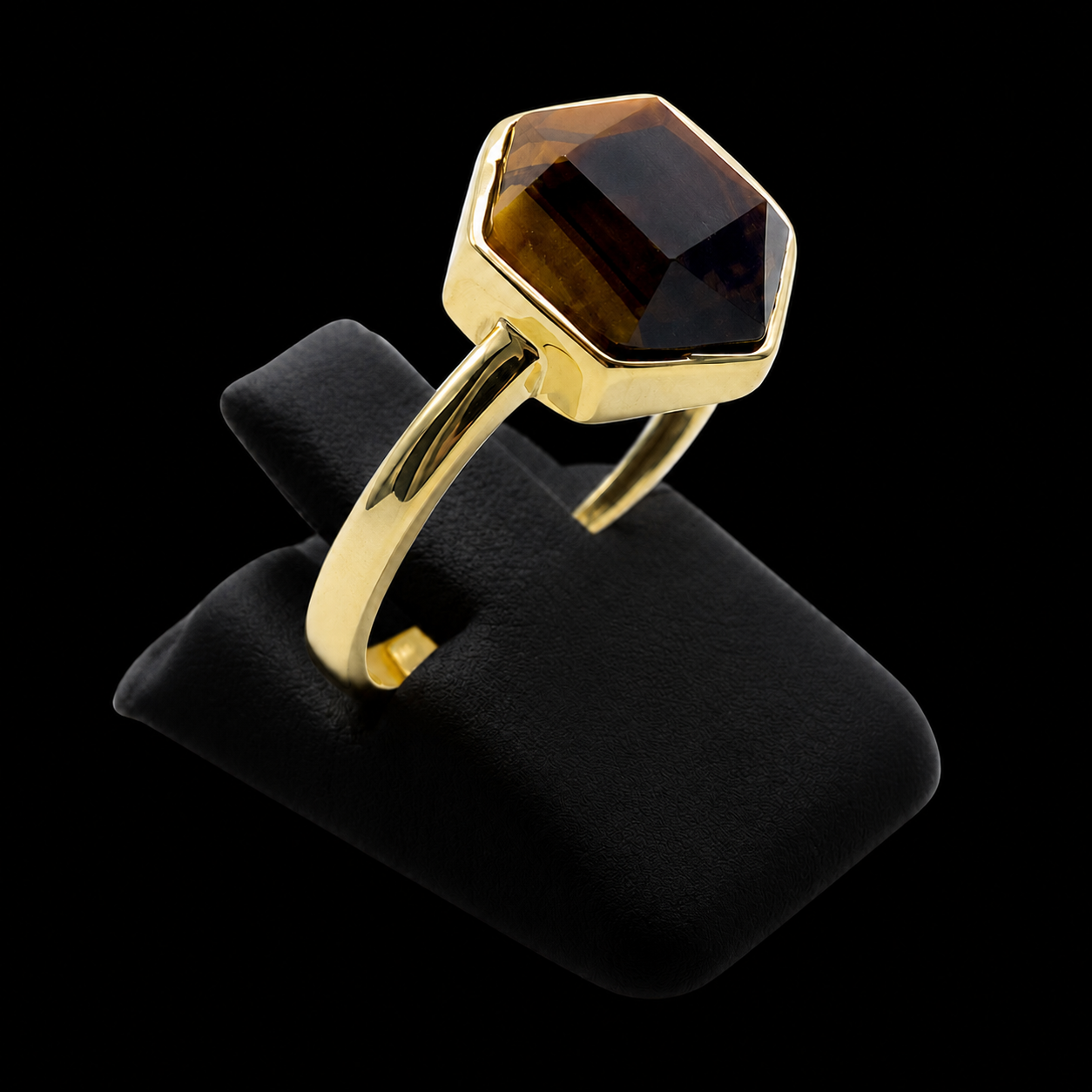 Bague Argent 925 Oeil de Tigre Hexagonale
