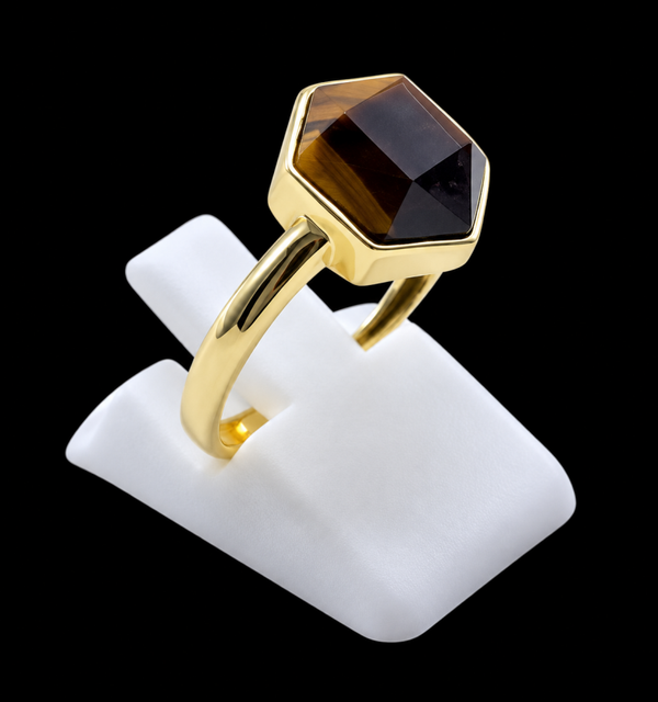 Bague Argent 925 Oeil de Tigre Hexagonale