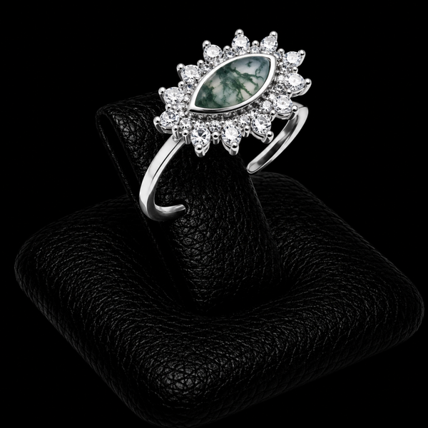 Bague Argent 925 'Oeil Solaire' - Agate Mousse