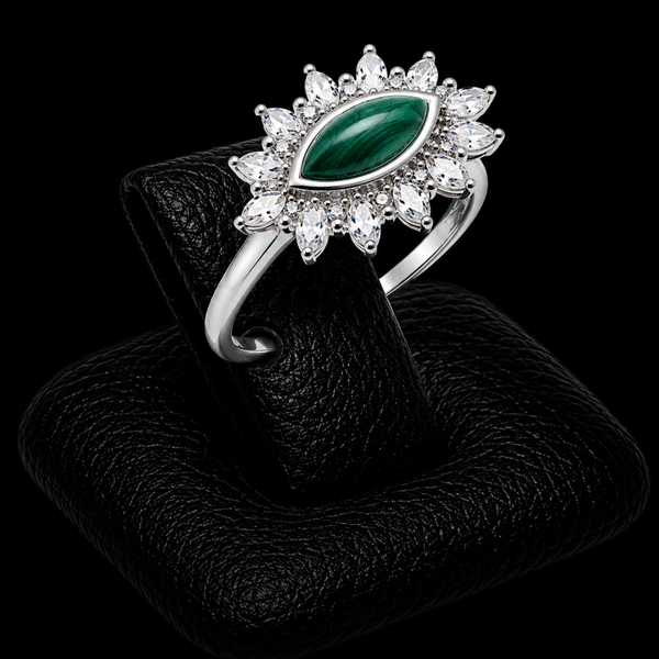 Bague Argent 925 'Oeil Solaire' - Malachite