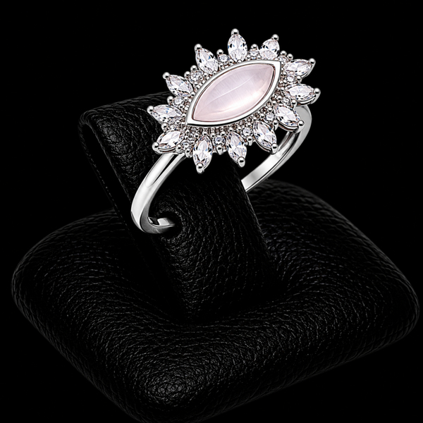 Bague Argent 925 'Oeil Solaire' - Quartz Rose