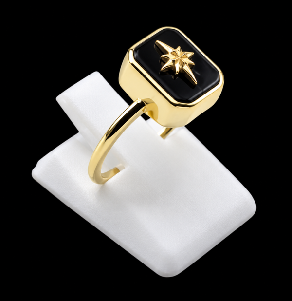 Bague Argent 925 Onyx Rectangle + Charme