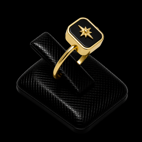 Bague Argent 925 Onyx Rectangle + Charme