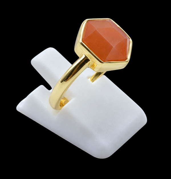 Bague Argent 925 – Pierre de Soleil Hexagonale