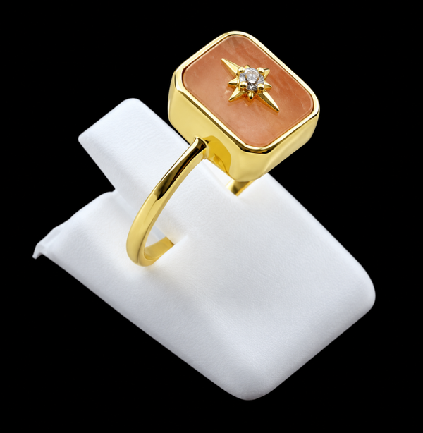 Bague Argent 925 Pierre de Soleil Rectangle + Charme